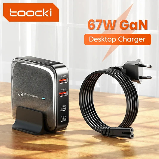 Toocki 67W GaN Desktop Charger Station 4-Port USB-C PD & QC Fast Charger