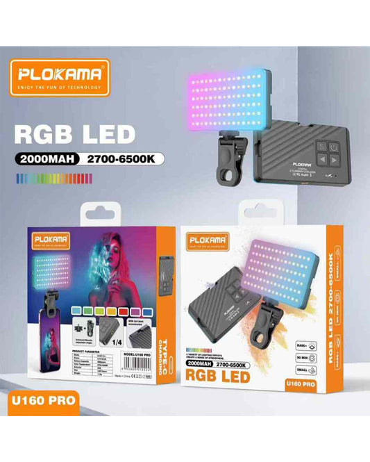 PLOKAMA U160 Pro RGB LED Video Light – 2000mAh Rechargeable Portable Fill Light