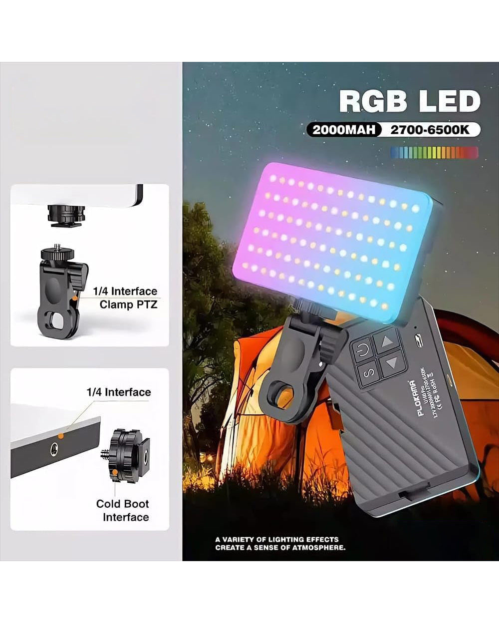 PLOKAMA U160 Pro RGB LED Video Light – 2000mAh Rechargeable Portable Fill Light