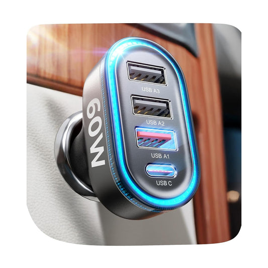 LISEN 60W Car Charger Adapter – 4-Port PD 3.0 & QC 3.0 Fast Car Charger