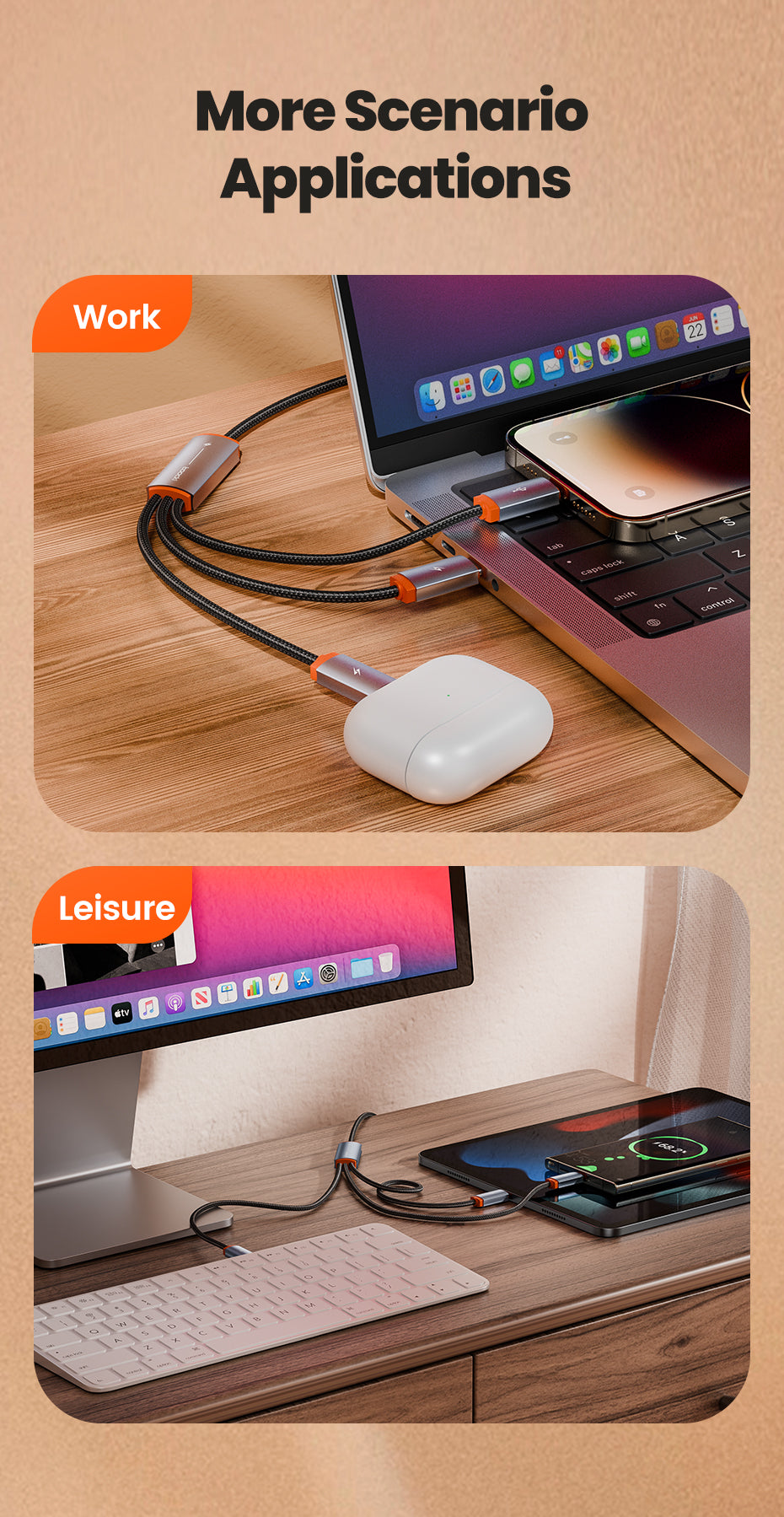Toocki Universal 3-in-1 Fast Charging Cable – USB-A to USB-C, Lightning & Micro-USB | 1M
