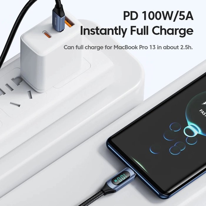 Toocki 100W USB-C to USB-C Braided Cable – 5A PD Fast Charging Display Cable