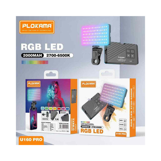 PLOKAMA U160 Pro RGB LED Video Light – 2000mAh Rechargeable Portable Fill Light