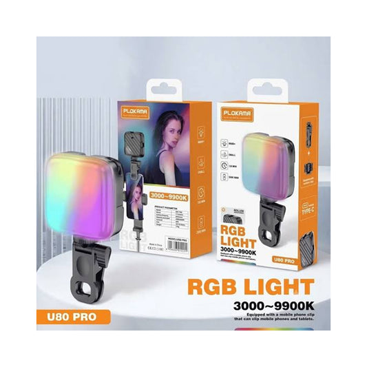 PLOKAMA U80 Pro RGB LED Video Light – Portable Rechargeable Photography & Mobile Fill Light