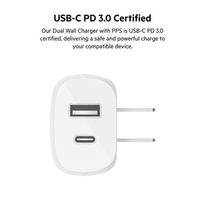 Belkin BoostCharge 37W Dual Wall Charger with PPS USB-C PD + USB-A