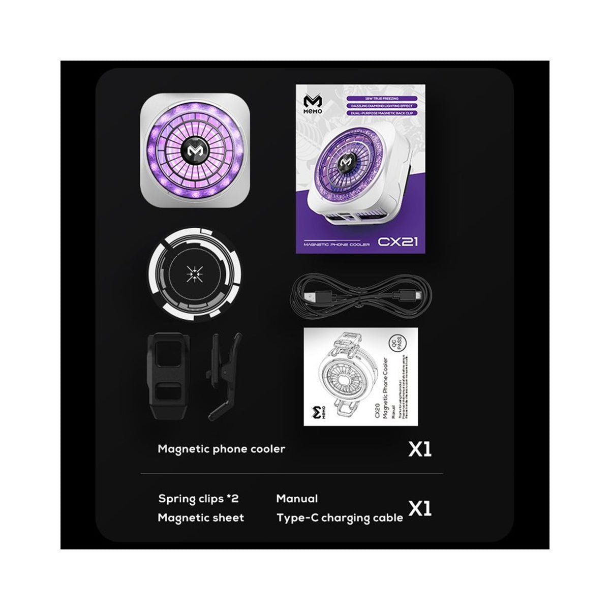 MEMO CX21 18W Magnetic Semiconductor RGB Phone Cooler with Back Clip