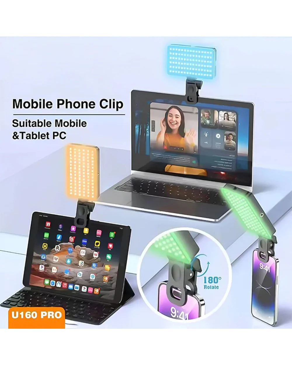 PLOKAMA U160 Pro RGB LED Video Light – 2000mAh Rechargeable Portable Fill Light