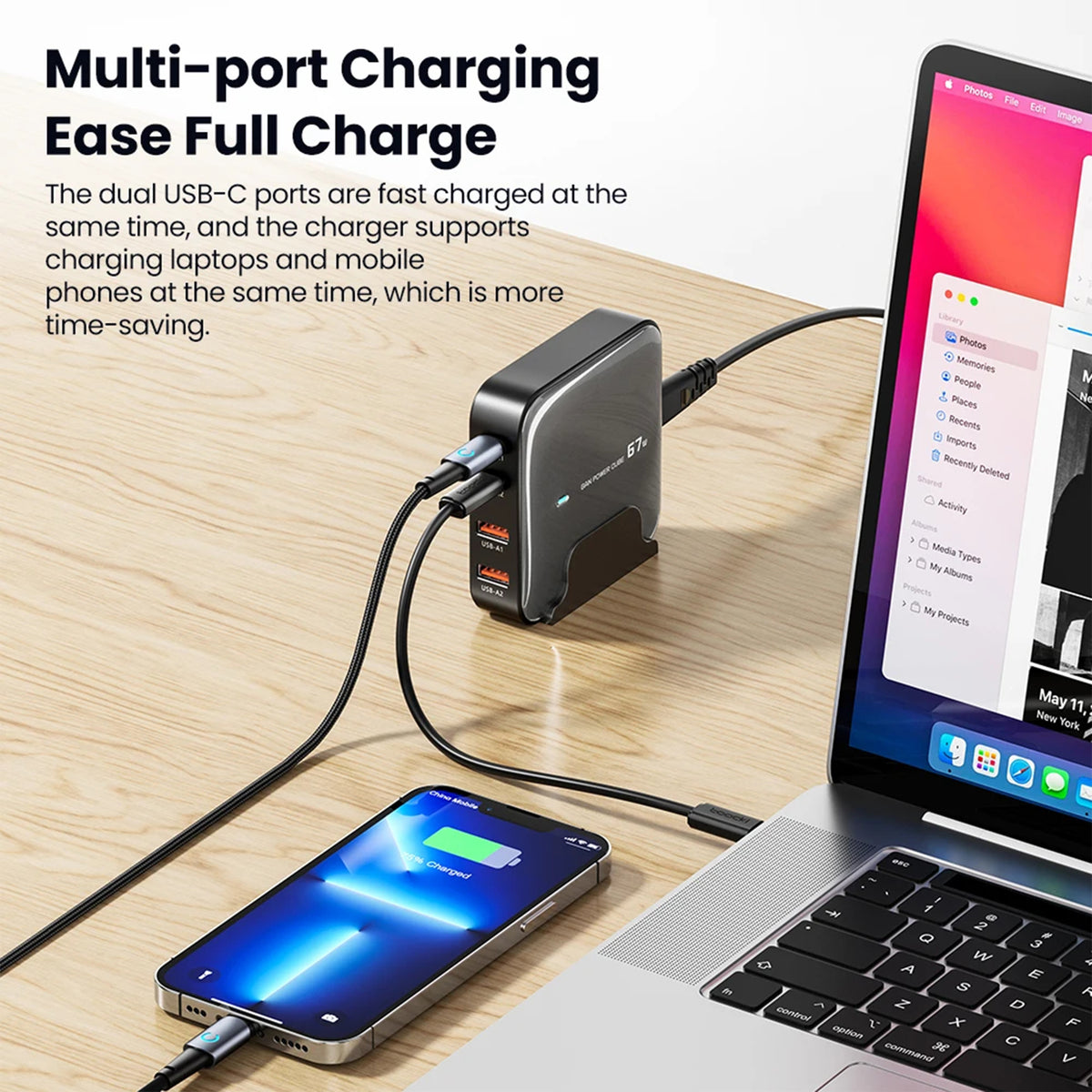 Toocki 67W GaN Desktop Charger Station 4-Port USB-C PD & QC Fast Charger