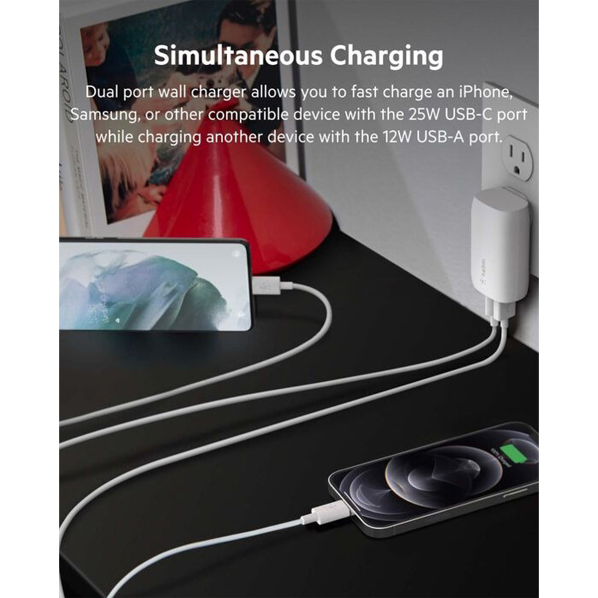 Belkin BoostCharge 37W Dual Wall Charger with PPS USB-C PD + USB-A