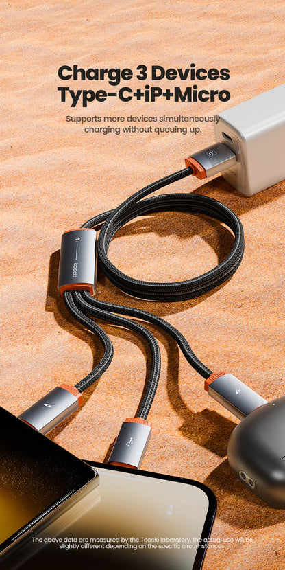 Toocki Universal 3-in-1 Fast Charging Cable – USB-A to USB-C, Lightning & Micro-USB | 1M