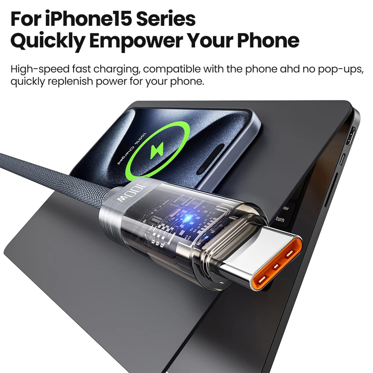 Toocki PD 100W USB-C to USB-C Fast Charging Cable – Smart Auto Power Off