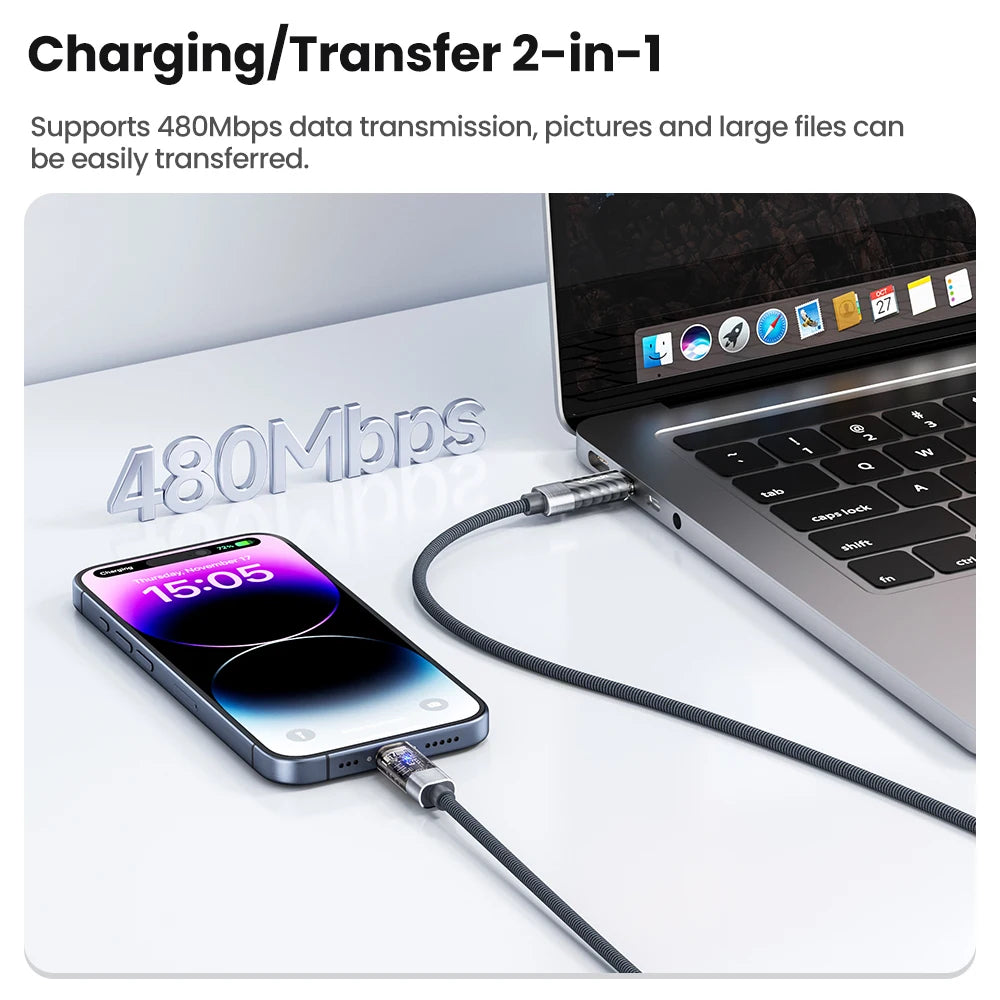 Toocki PD 20W USB-C to Lightning Cable – Fast Charging with Automatic Power-Off