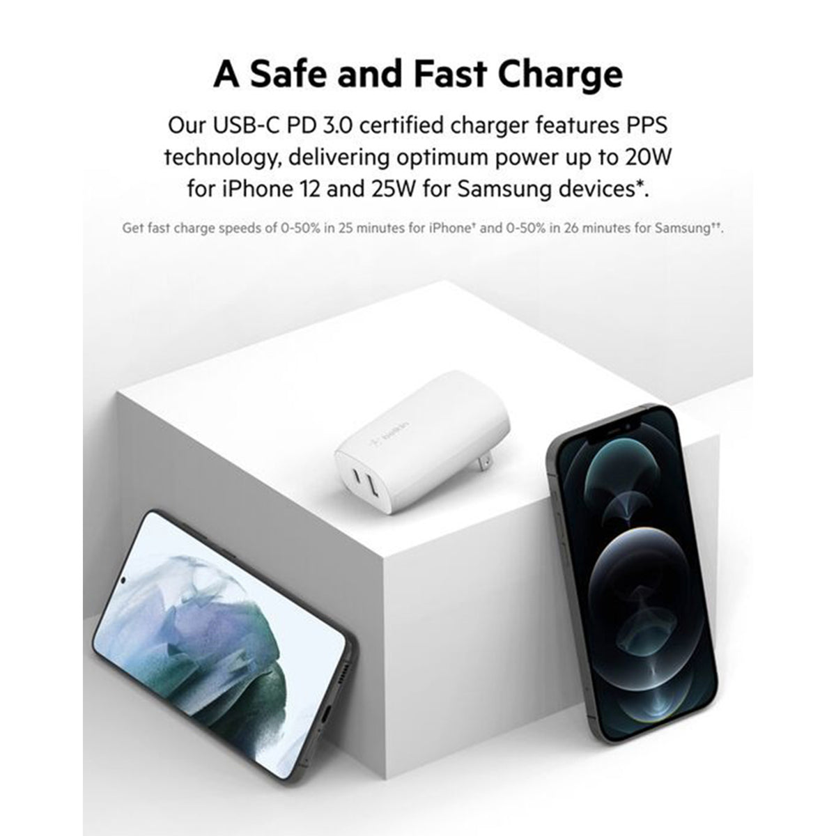 Belkin BoostCharge 37W Dual Wall Charger with PPS USB-C PD + USB-A