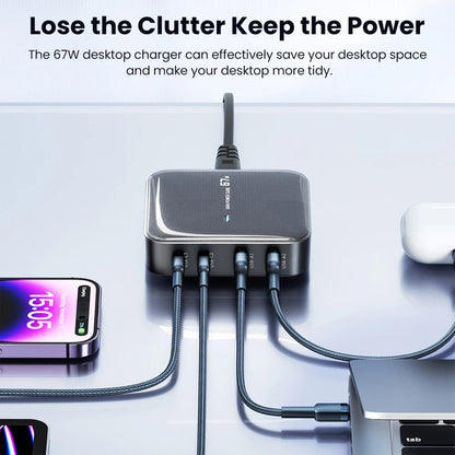 Toocki 67W GaN Desktop Charger Station 4-Port USB-C PD & QC Fast Charger