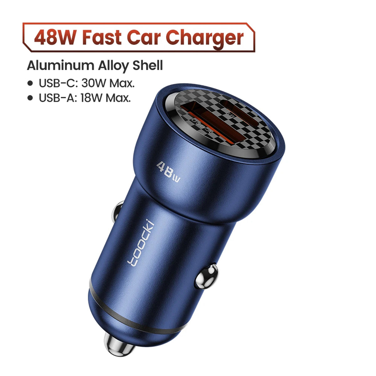 Toocki TQ-CC21 48W USB Car Charger – QC 3.0 & PD 3.0 Dual-Port Fast Charging Adapter