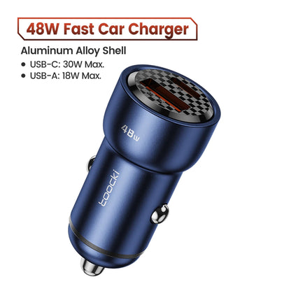 Toocki TQ-CC21 48W USB Car Charger – QC 3.0 & PD 3.0 Dual-Port Fast Charging Adapter