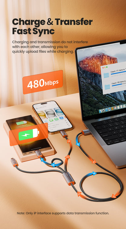 Toocki Universal 3-in-1 Fast Charging Cable – USB-A to USB-C, Lightning & Micro-USB | 1M