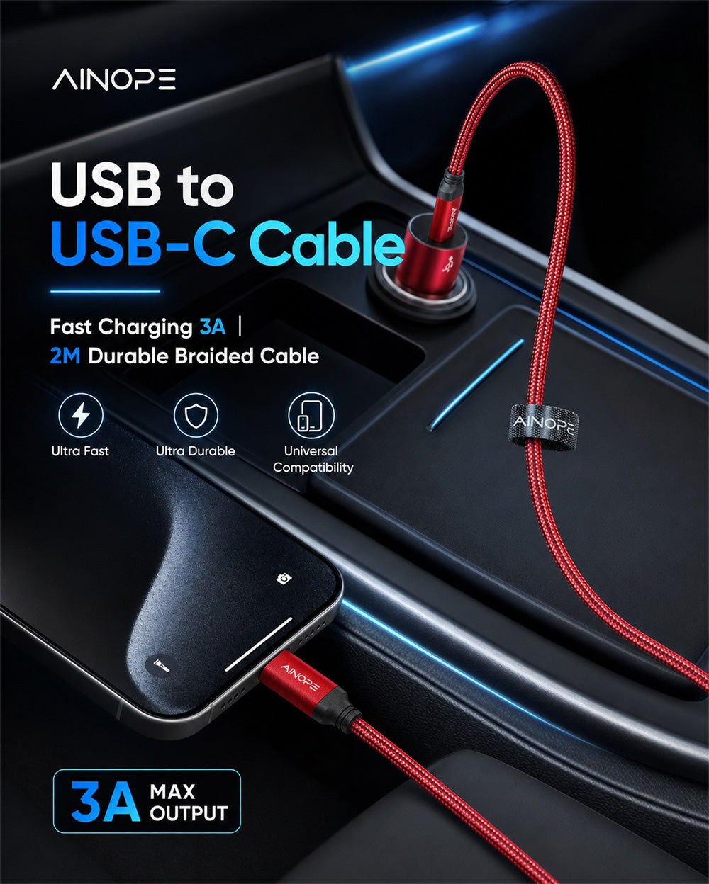 AINOPE USB-A to USB-C Fast Charging Cable 3A (2M)