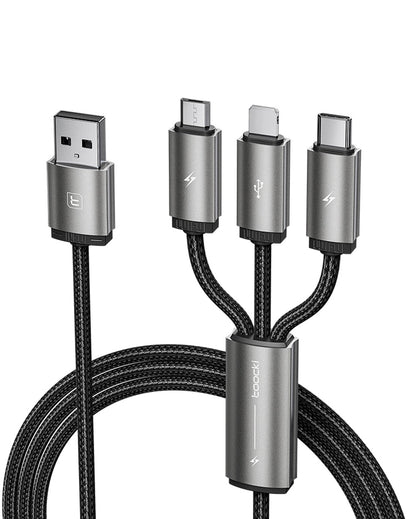 Toocki Universal 3-in-1 Fast Charging Cable – USB-A to USB-C, Lightning & Micro-USB | 1M