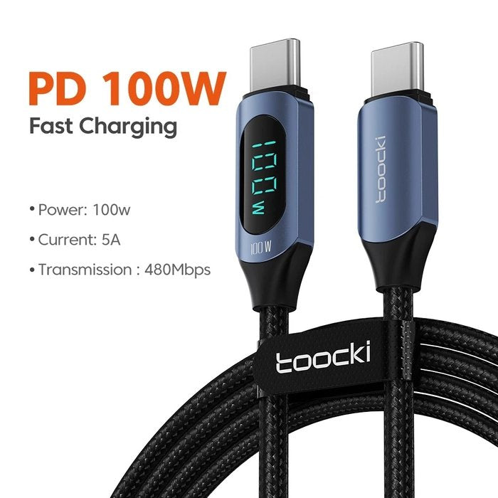 Toocki 100W USB-C to USB-C Braided Cable – 5A PD Fast Charging Display Cable