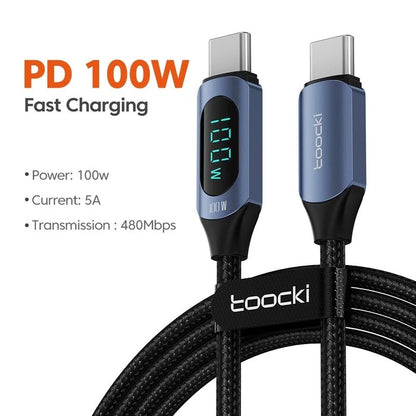 Toocki 100W USB-C to USB-C Braided Cable – 5A PD Fast Charging Display Cable
