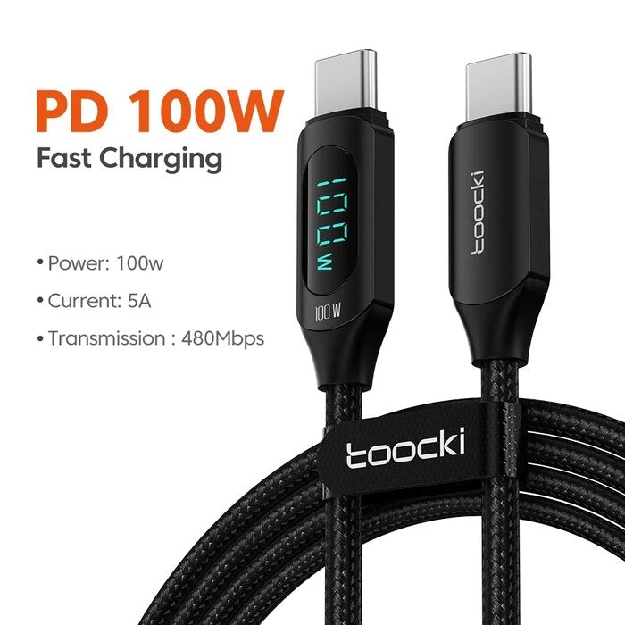 Toocki 100W USB-C to USB-C Braided Cable – 5A PD Fast Charging Display Cable