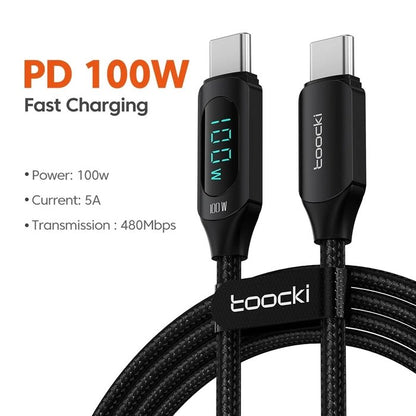 Toocki 100W USB-C to USB-C Braided Cable – 5A PD Fast Charging Display Cable
