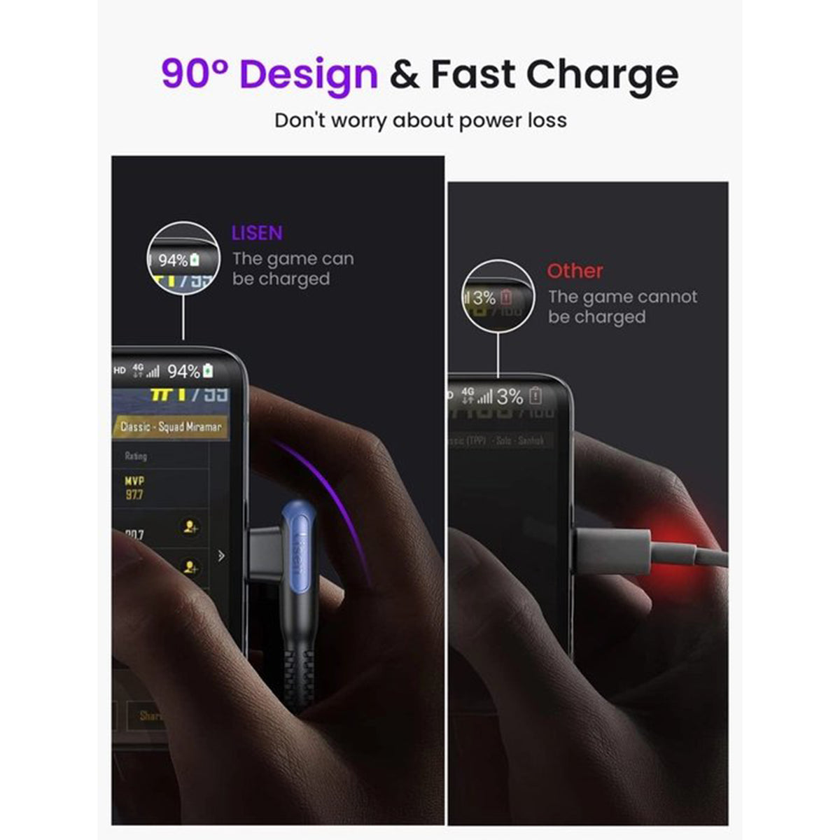 LISEN 90-Degree USB-C Cable