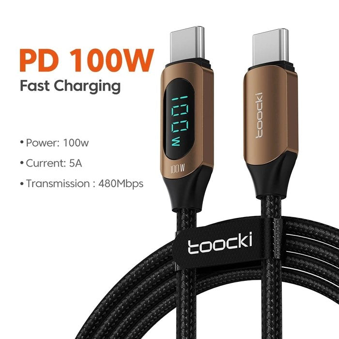 Toocki 100W USB-C to USB-C Braided Cable – 5A PD Fast Charging Display Cable